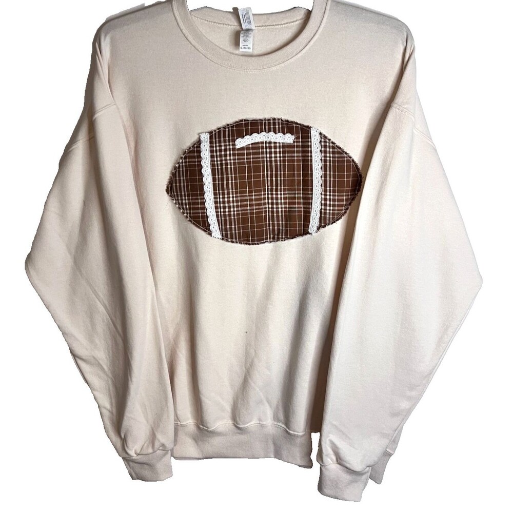 Jerzees Boutique Ivory Football Applique machine stitched Size Small (hand made)